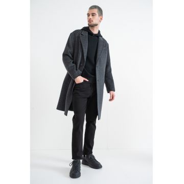 Palton din amestec de lana cu revere decupate Austin - Gri inchis