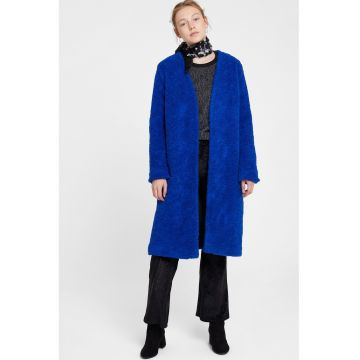 Palton din amestec de lana - fara inchidere - Albastru royal
