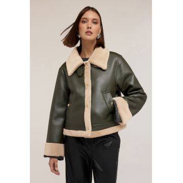 Palton din blana shearling sintetica cu doua buzunare