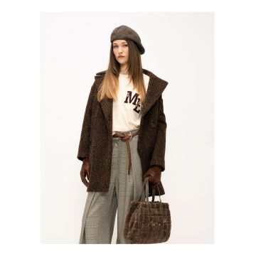 Palton din material teddy cu nasturi Valoria - Maro