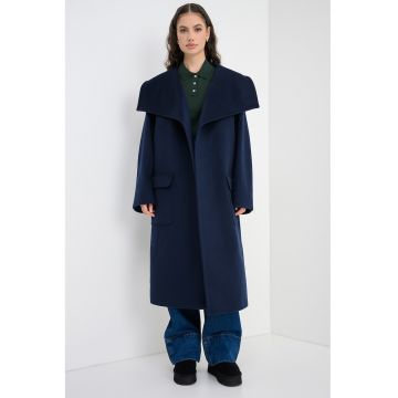 Palton lejer din amestec de lana si casmir cu cordon - Bleumarin