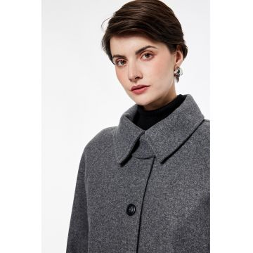 Palton regular fit cu guler ascutit - Gri melange