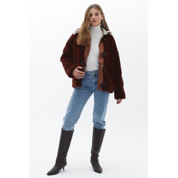 Palton scurt din blana shearling - Rosu inchis