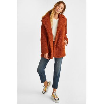Palton scurt din material teddy - Portocaliu stins