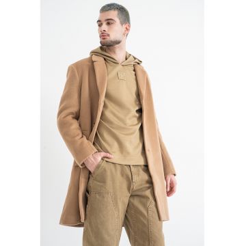 Palton uni din amestec de lana - Maro camel