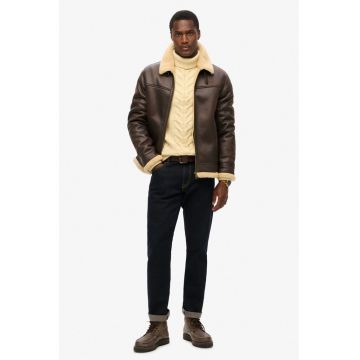 SUPERDRY - Jacheta din piele ecologica cu captuseala din material teddy