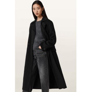 Trenci lung din amestec de lana cu nasturi Sellma