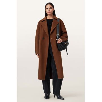 Trenci lung din amestec de lana cu nasturi Sellma