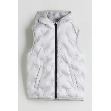 Vesta cu buzunare oblice si gluga - Gri deschis