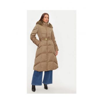 Geaca lunga evazata cu cordon in talie si gluga