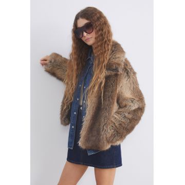 Haina scurta din blana sintetica cu fermoar