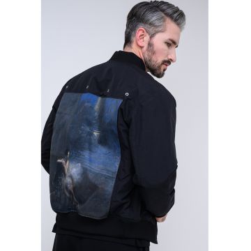 Jacheta bomber cu imprimeu foto pe partea din spate