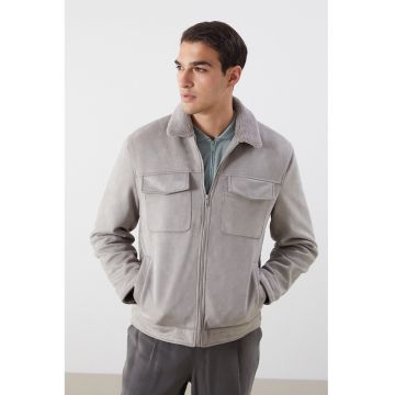 Jacheta cu captuseala din material teddy - Gri