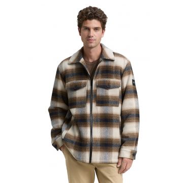 Jacheta-camasa cu model in carouri si fermoar - Maro/Crem