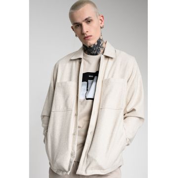 Jacheta-camasa lejera din amestec de lana cu buzunare pe piept - Bej deschis