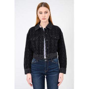 Jacheta crop de denim cu logo