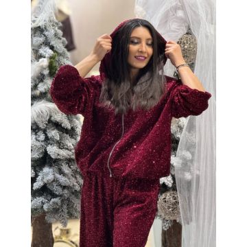 Jacheta dama bordo cu gluga si fermoar