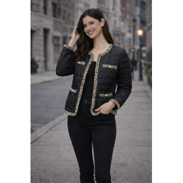 Jacheta dama neagra scurta cu guler rotund