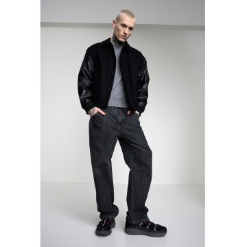 Jacheta din amestec de lana cu maneci din piele ecologica