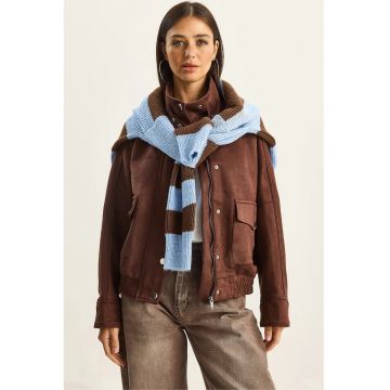 Jacheta groasa supradimensionata -  mocha brown - textil