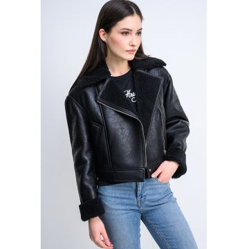 Jacheta supradimensionata din piele ecologica cu captuseala din material teddy Anisse