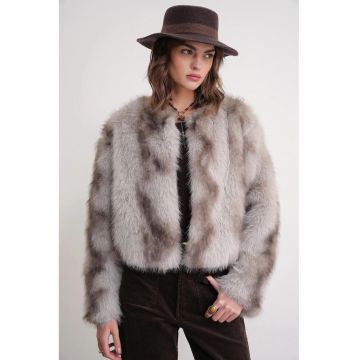 Palton dama -  jacheta din blana artificiala - oatmeal - fleece