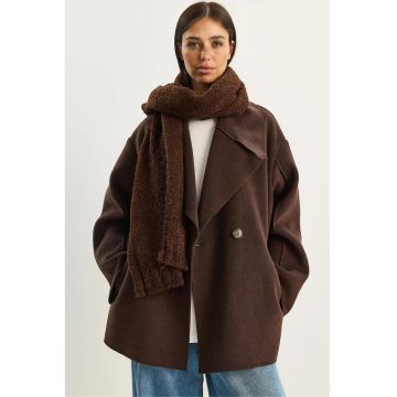 Palton dama -  jacheta supradimensionata cu guler - maro mocha inchis - textil