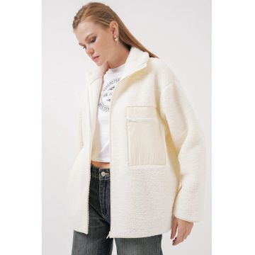 Palton dama  palton supradimensionat - detalii de buzunar - bej natural - textil