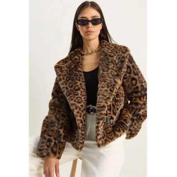 Palton dama -  supradimensionat - imprimeu leopard - mocha brown - fleece