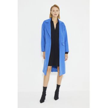 Palton din amestec de lana cu croiala lejera - Albastru royal
