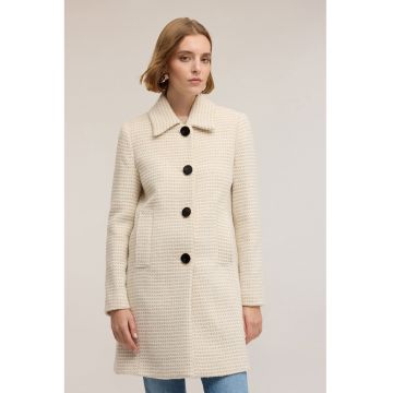 Palton din amestec de lana cu guler ascutit - Crem