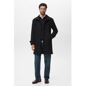 Palton din amestec de lana cu nasturi - Negru
