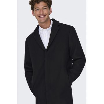 Palton din amestec de lana cu revere decupate - Negru