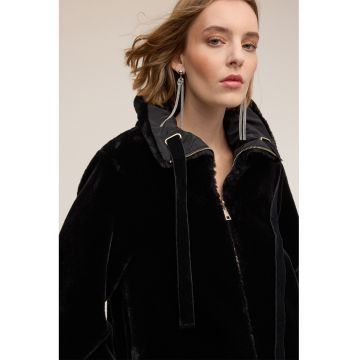 Palton din blana sintetica cu design reversibil - Negru/Gri inchis