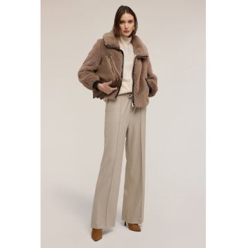 Palton din blana sintetica cu guler inalt - Maro deschis