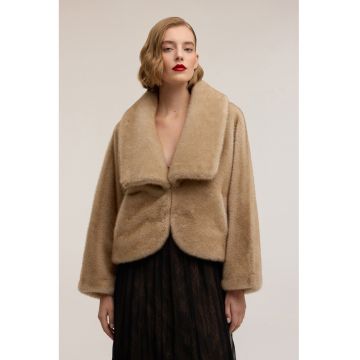 Palton din blana sintetica cu revere ample - Maro camel