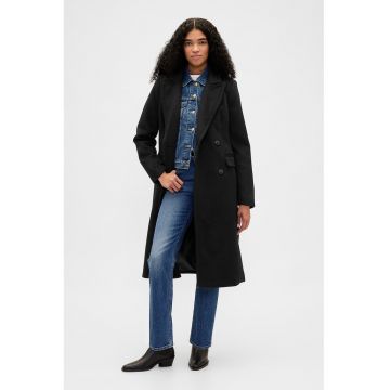 Palton lung cu model cu doua randuri de nasturi - Negru