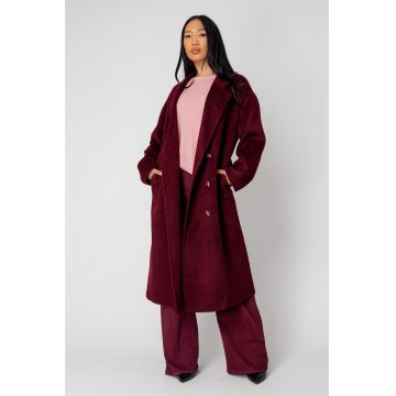 Palton lung din mix de lana 18421 - Visiniu