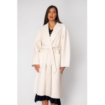 Palton lung handmade din Lana - Cream 18794 - Bej