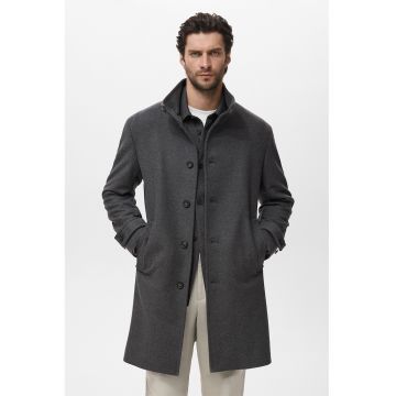 Palton midi slim fit din amestec de lana - Gri