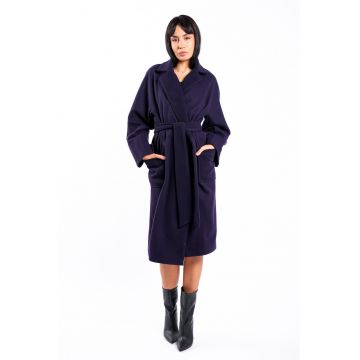Palton oversize din amestec de lana cu cordon