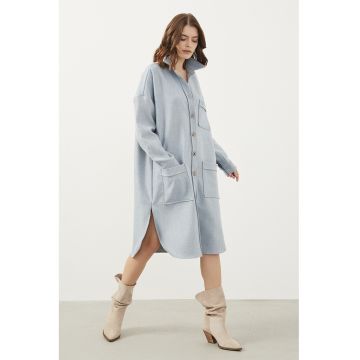 Palton supradimensionat cu nasturi - Gri cenusiu