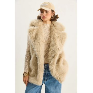 Vesta midi -  imitatie de piele - bej natural - textil