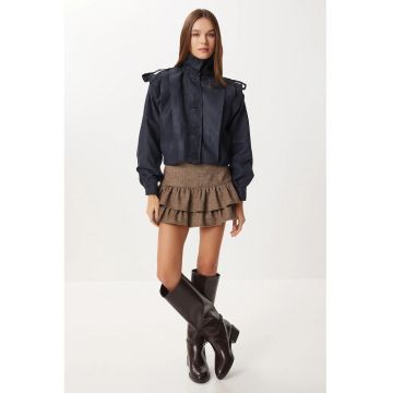 Geaca bomber din piele intoarsa Happiness Istanbul - bleumarin - inchidere cu nasturi