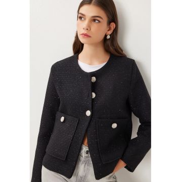 Geaca dama - Happiness Istanbul - texturata - cu nasturi - maneci lungi - negru