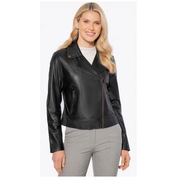 Geaca dama -  piele naturala - neagra - cu doua buzunare