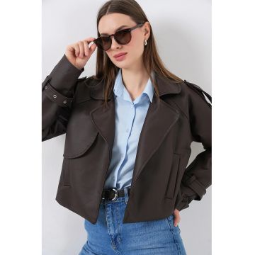 Geaca de biker -  maro - piele eco