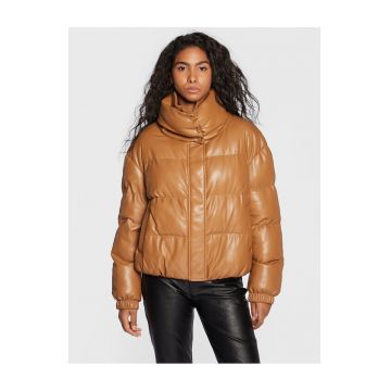 Geaca de imitatie de piele -  maro -