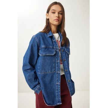 Geaca oversized - Happiness Istanbul - denim - bleumarin - cu inchidere cu nasturi