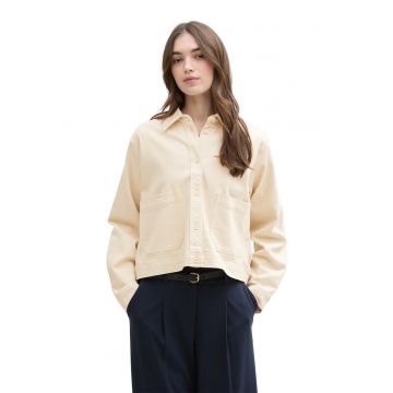 Jacheta-camasa din denim cu buzunare aplicate - Bej